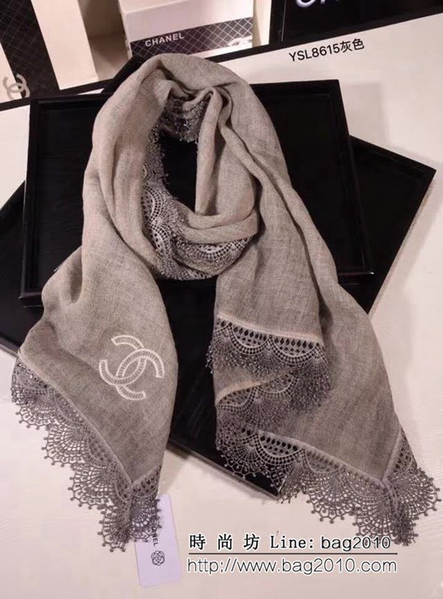 CHANEL香奈兒頂級品 2018秋冬新款山羊絨蕾絲邊圍巾 YSL8615 LLWJ7416